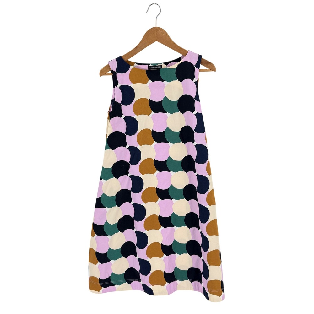 Marimekko Uniqlo A-Line Dress Multicolor Small Geometric Mod Retro Sleeveless